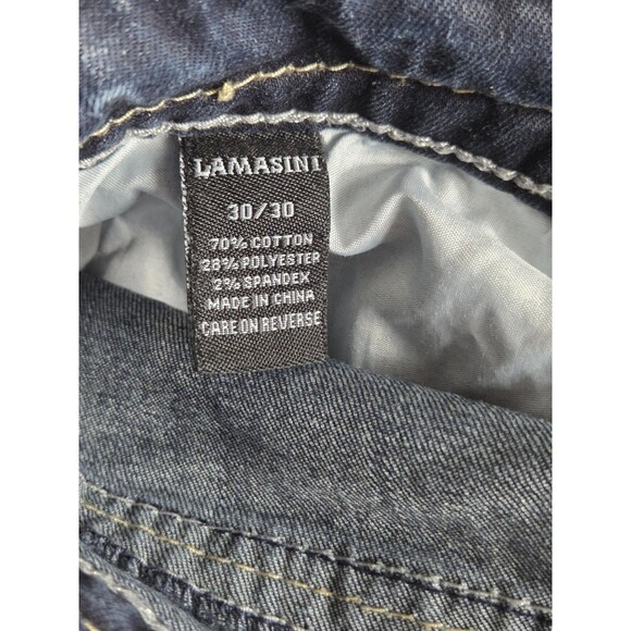 Lamasini Jeans Mens 30x30 Measure 28x32 Blue Denim Distressed Embellished Grunge - Picture 13 of 13
